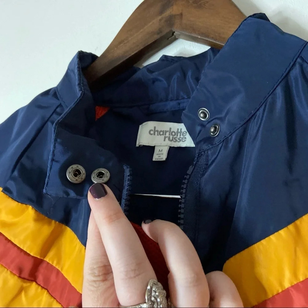 Charlotte Russe Track Jacket Retro Mesh Y2K Navy Medium Windbreaker Streetwear - Picture 6 of 15